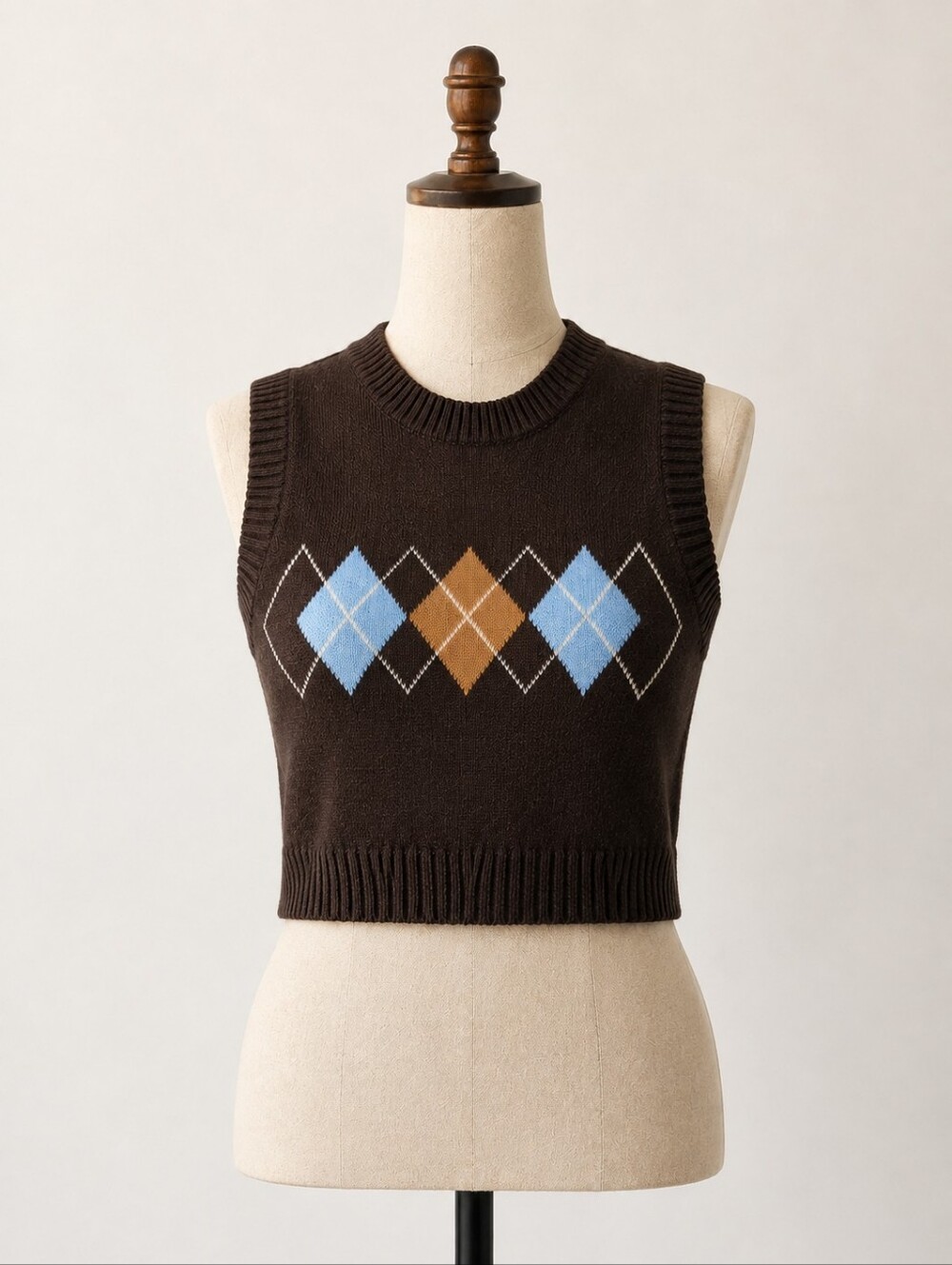 Divided by H&M Brown Argyle Cropped Sweater Vest Size Small